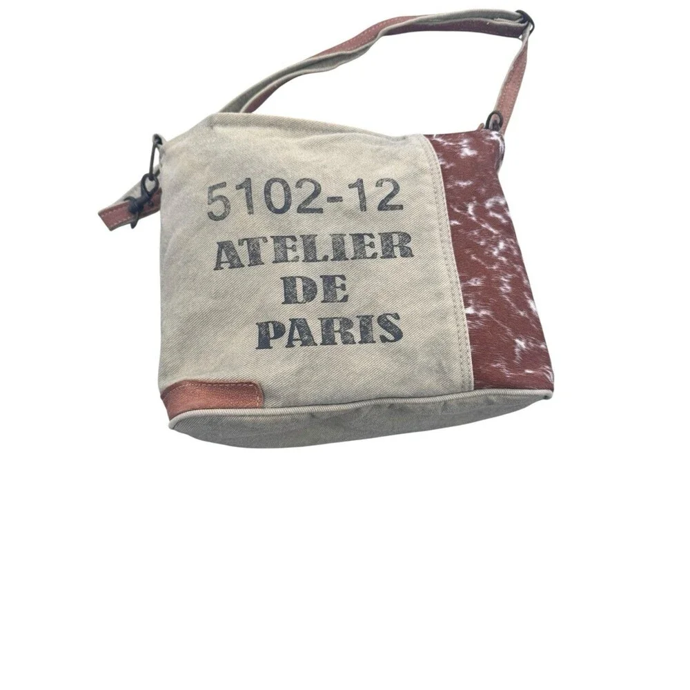 Myra Bag Cowhide Canvas Atelier De Paris Shoulder Purse Tote Bag Fast Shipping